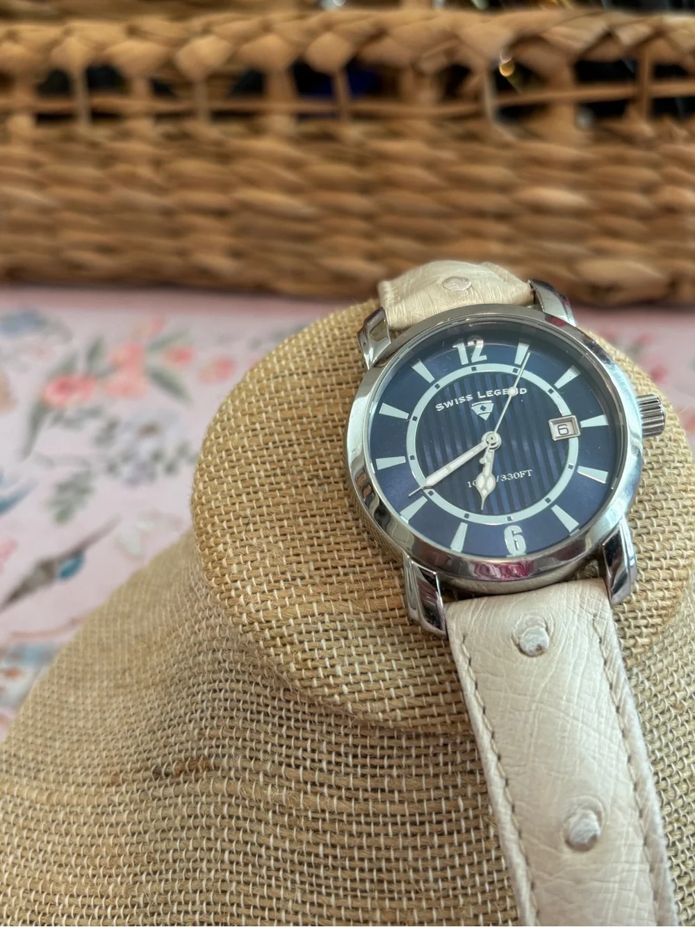 Swiss Legend Crusader wristwatch with a textured blue dial.  New Battery.